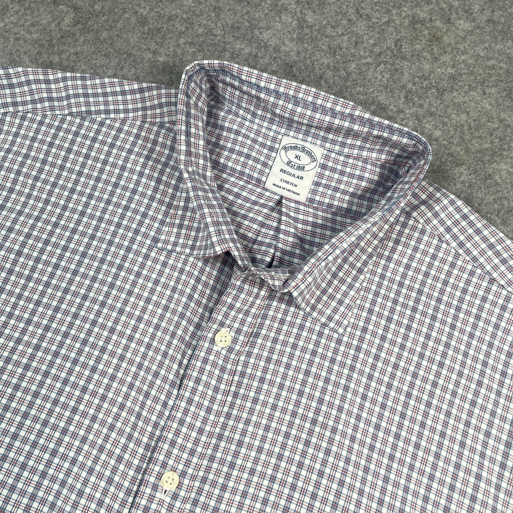 Brooks Brothers Mens Button Down Shirt XL Blue Red Plaid Regular Stretch